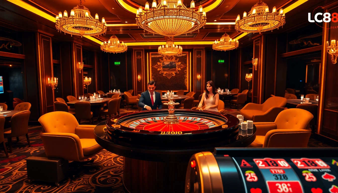 Excited players at a luxurious casino table enjoying games at LC 88.
