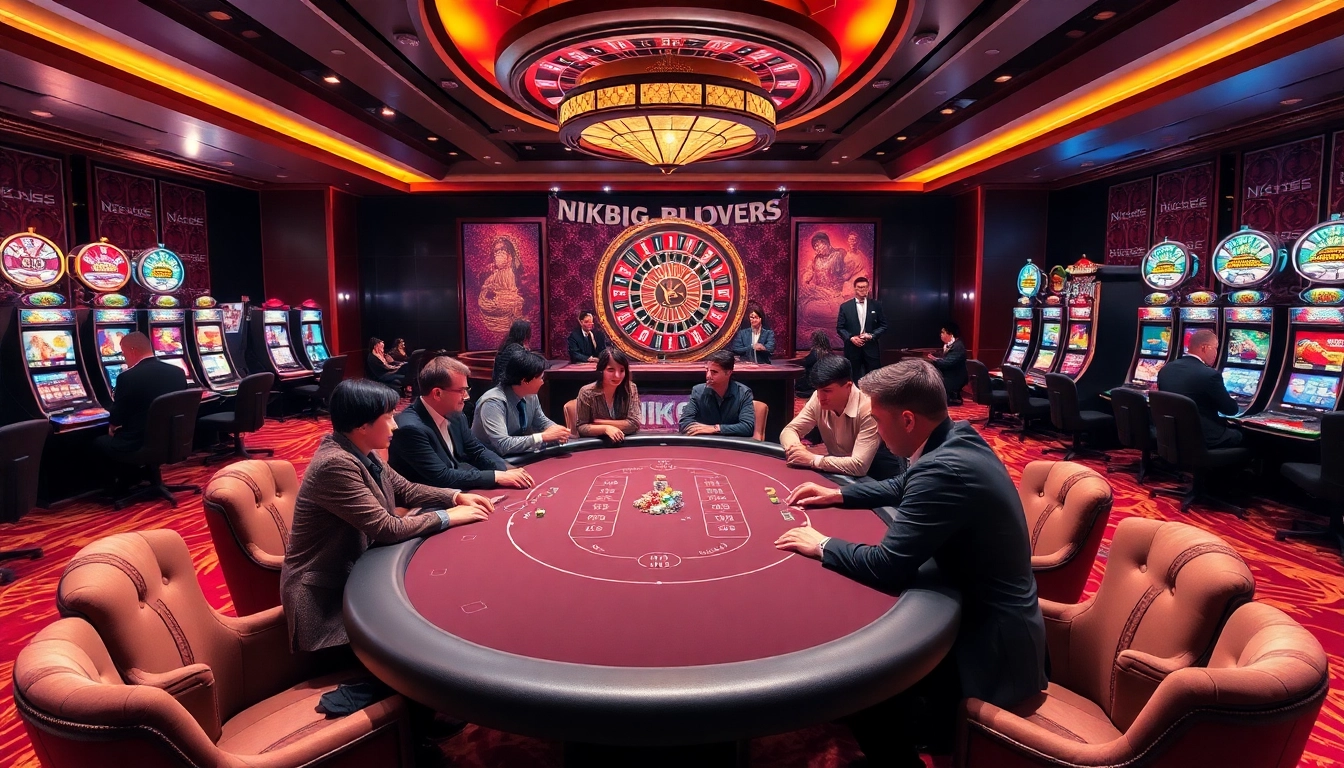 Experience glamour and excitement at NK88 poker tables with engaged players and vibrant action.