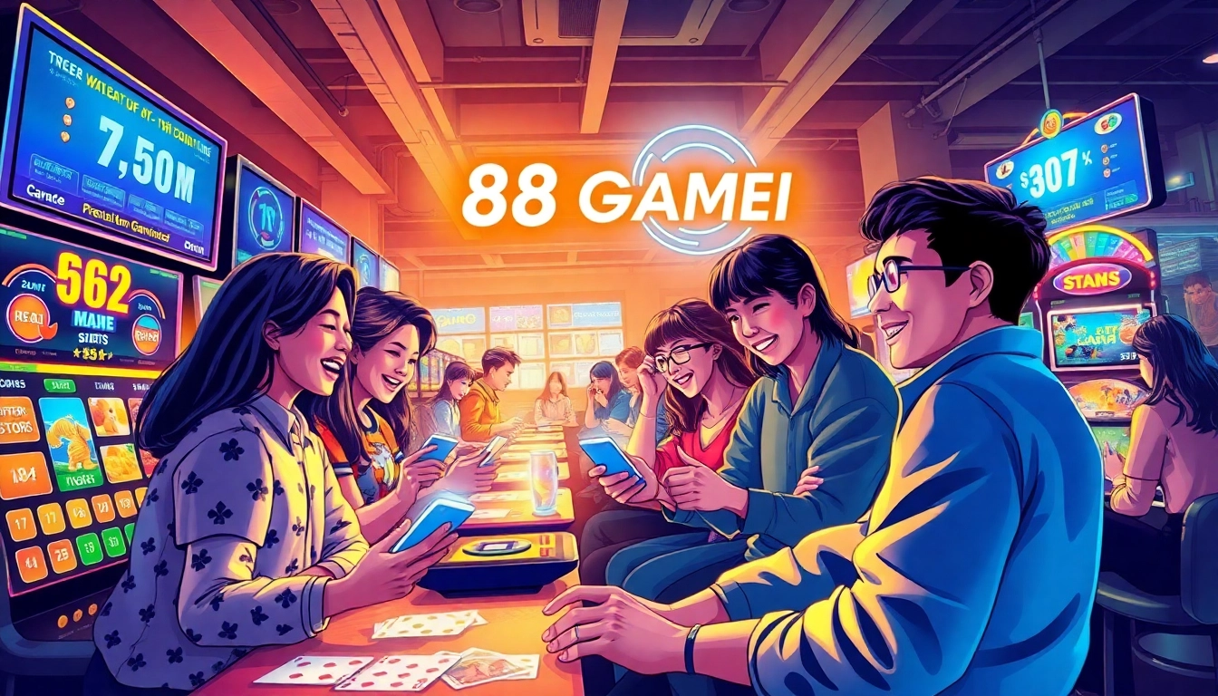 Dynamic players enjoying 68 Game Bài, the leading gaming platform, in an energetic digital atmosphere.