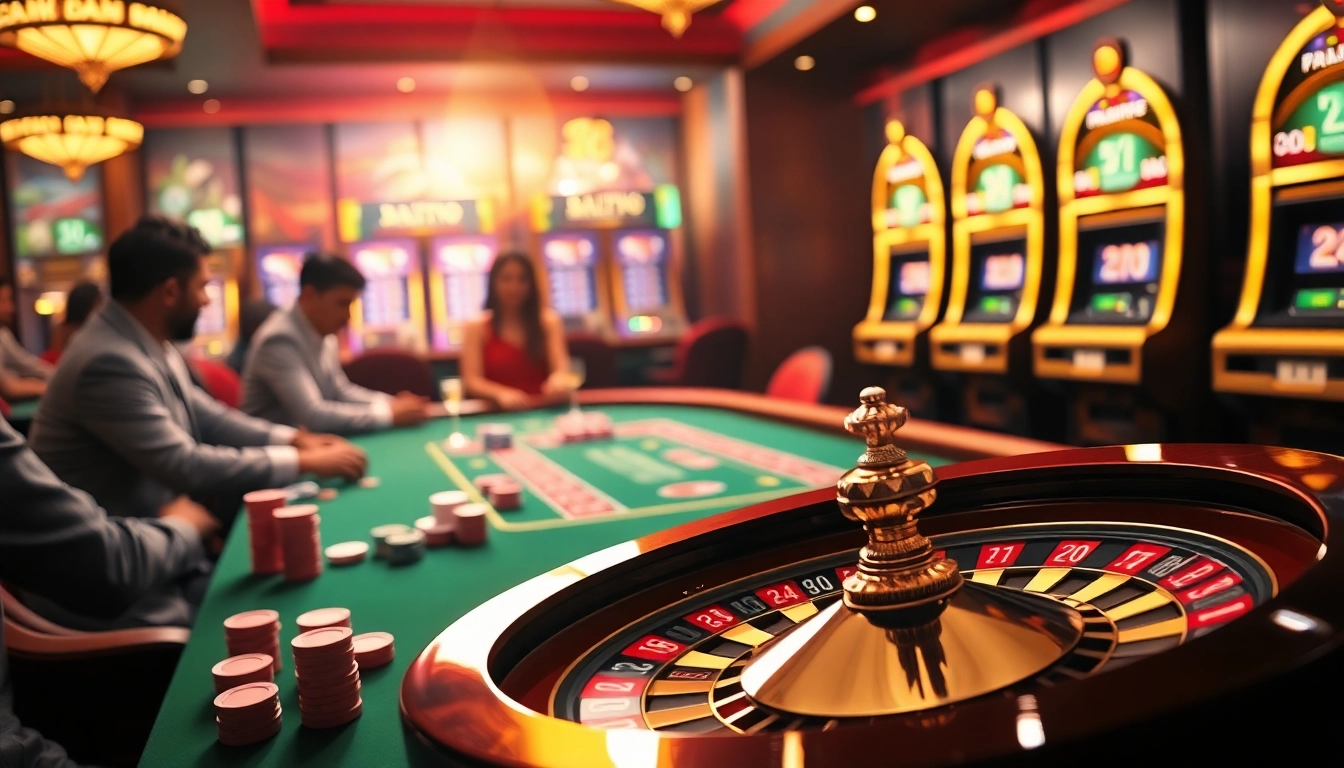 Players enjoying a thrilling game with colorful chips at 68 Game Bài casino table.