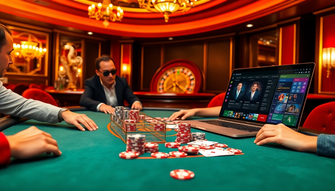 Engaged players bet at a luxurious poker table, showcasing the thrilling experience of 99ok.