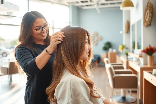 Client receiving hair highlights at the best hair salon san diego, showcasing a welcoming atmosphere with professional artistry.